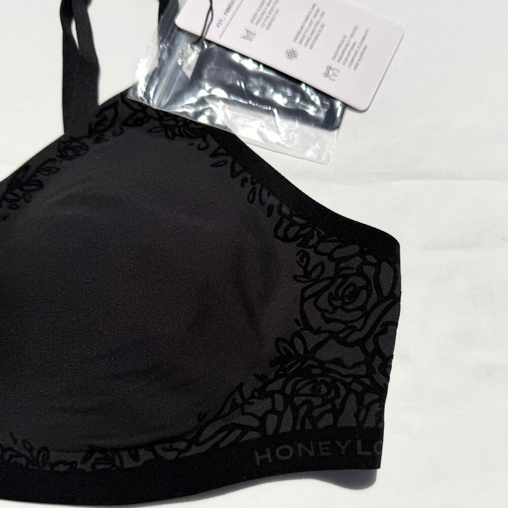 Honeylove Silhouette Bra Black Velvet Rose Womens Medium Wireless - Picture 4 of 7